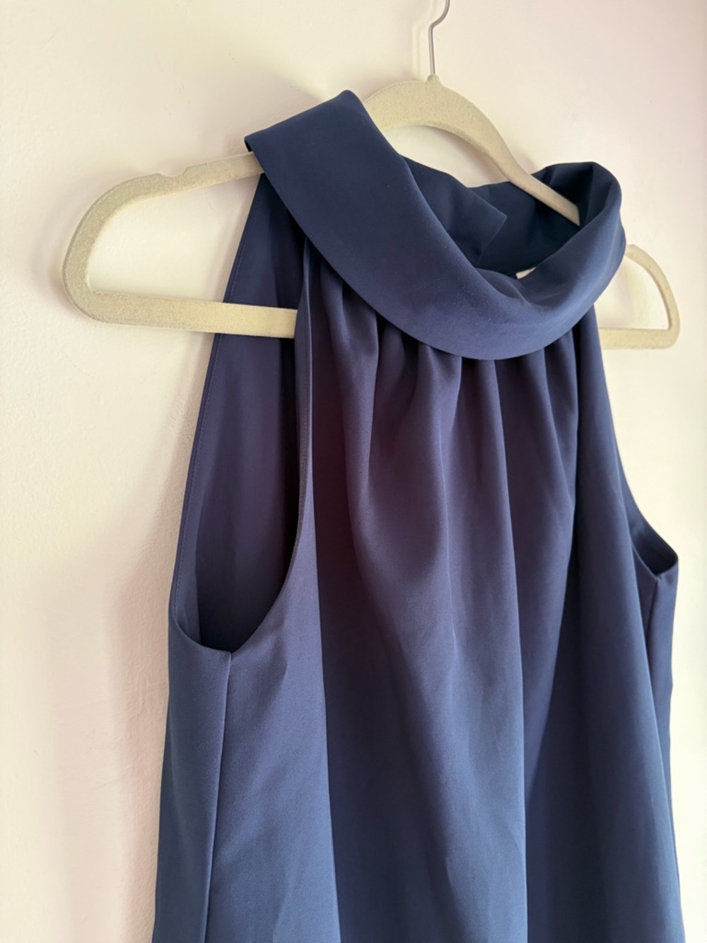 STS Sail to Sable Navy Blue Cowl Neck Button Back Sleeveless Shift Dress Size L - Picture 2 of 6